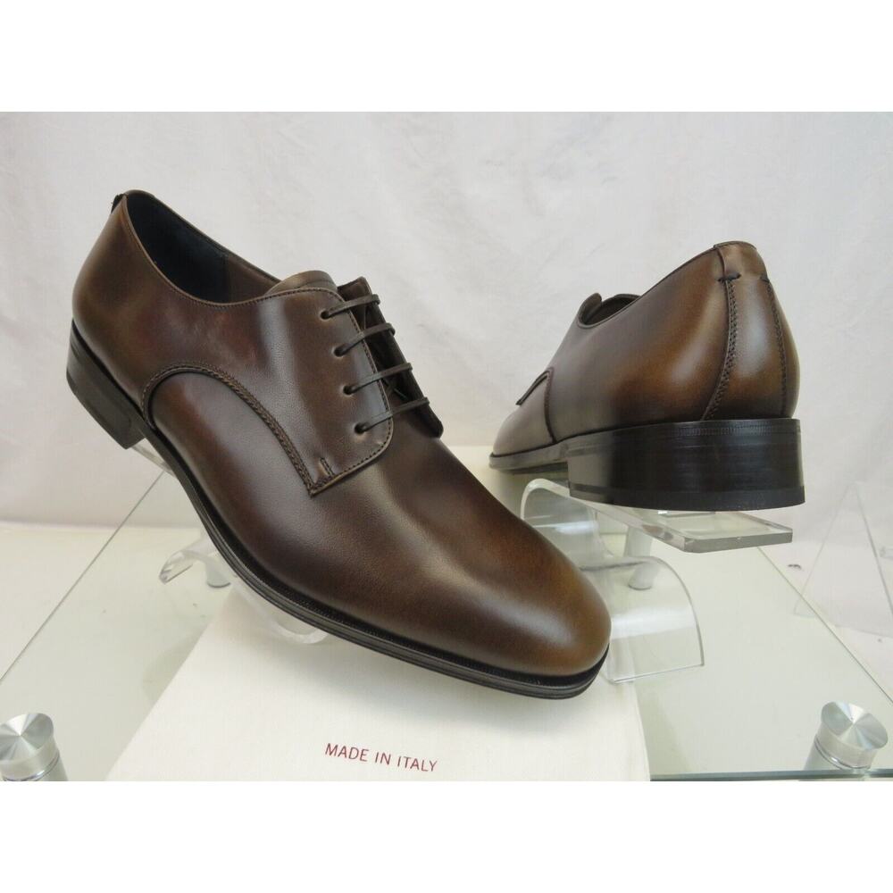 NIB FERRAGAMO DANIEL BURNISHED BROWN BROGUE LEATHER LACE UP DERBY OXFORDS 9.5 E